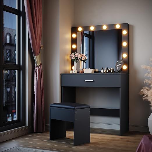 Dressing Table With Light on Top of the Mirror