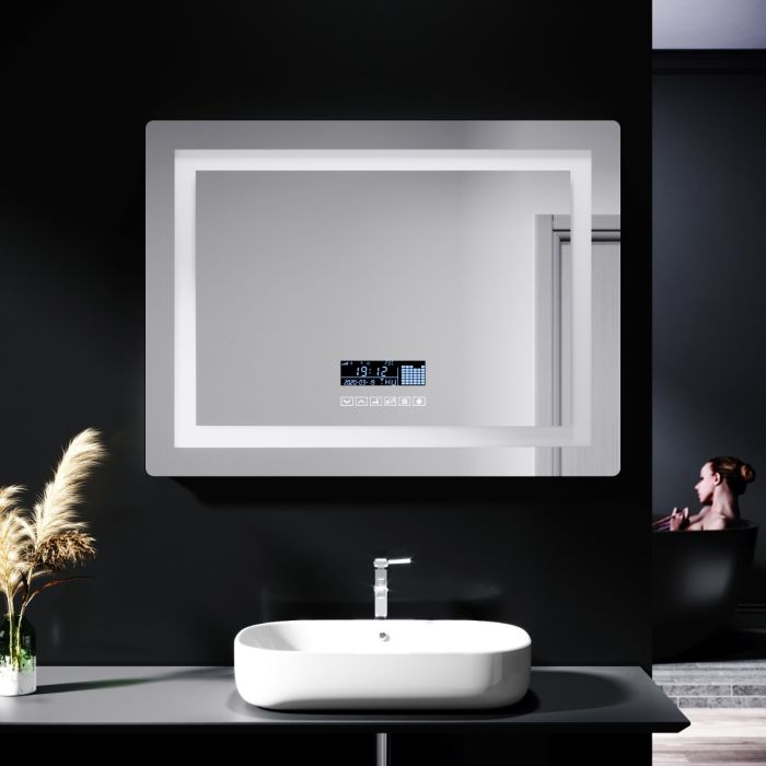ELEGANT 800X600mm Bathroom LED Illuminated Mirror with Anti-fog Touch  Bluetooth Shaver Socket Time