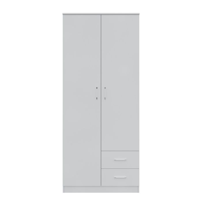 Freestanding 2 Door Wardrobe w/ 2 Drawers Hanging Rod Storage