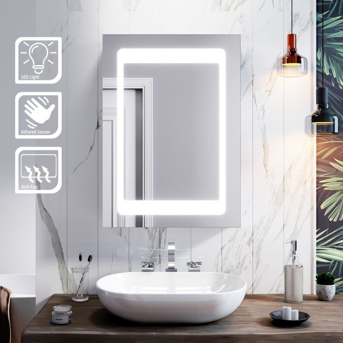 ELEGANT 500x700mm Pivot Anti-Fog Demister LED Bathroom Mirror Cabinet