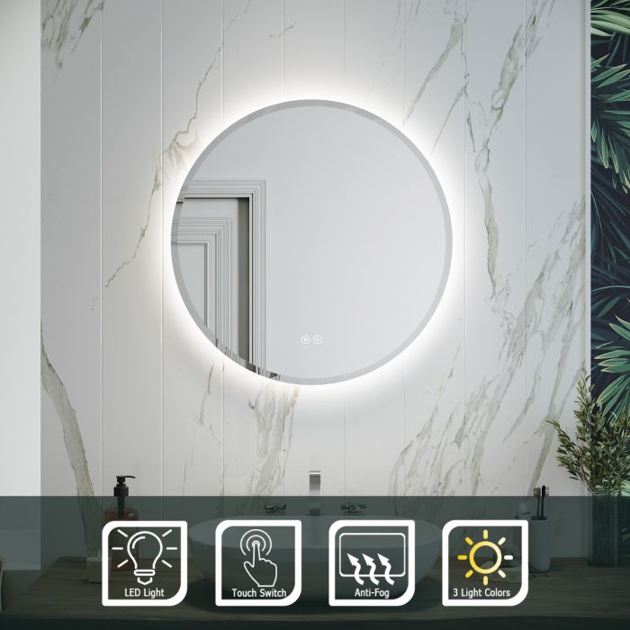 Round bathroom deals cabinet with light