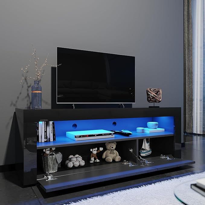 Elegant 1200mm Gloss Black Modern Multi Colour LED TV Unit