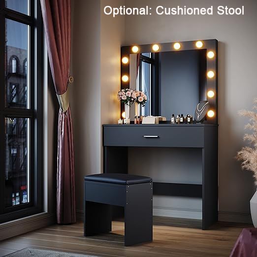 Black mirrored dressing table on sale