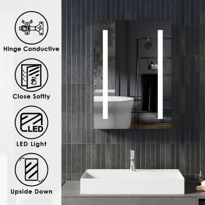 Bathroom LED Mirror Cabinet Storage Back-lit 500x700mm Button